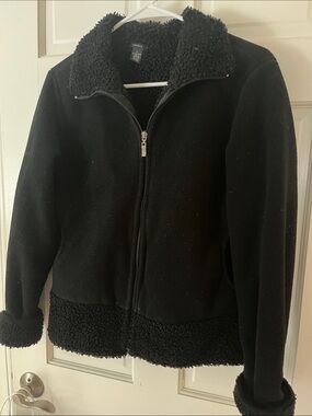 Black Sherpa-Trim Full Zip Jacket